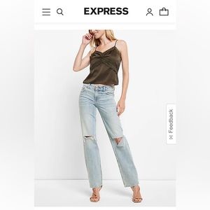 Express Low Rise Light Wash Ripped Modern Straight Jeans